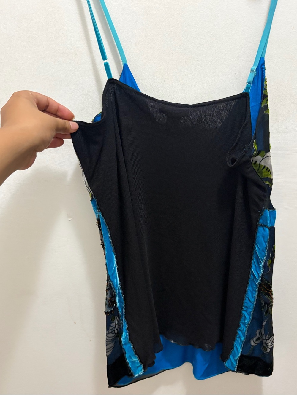 le chateau Teal and Navy Floral Beaded Silk Cami - Picture 4 of 5